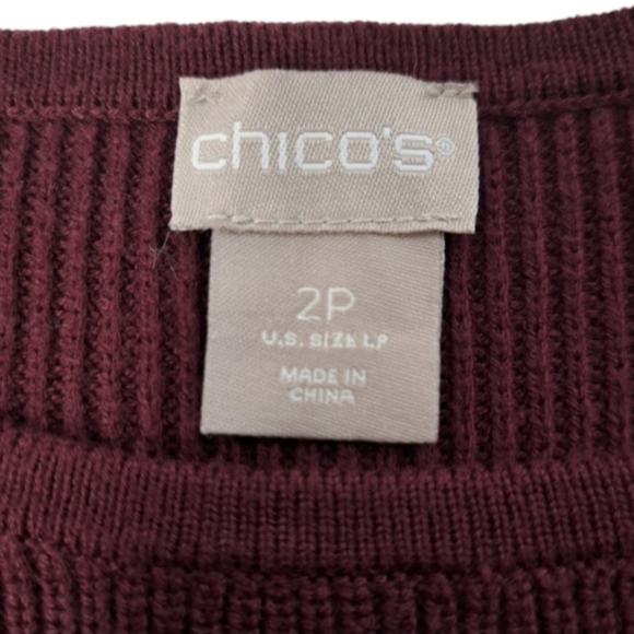 Chico's Women's Long Sleeve Burgundy Blouse/Sweater Ribbed Lace Size 2P … - Picture 11 of 16